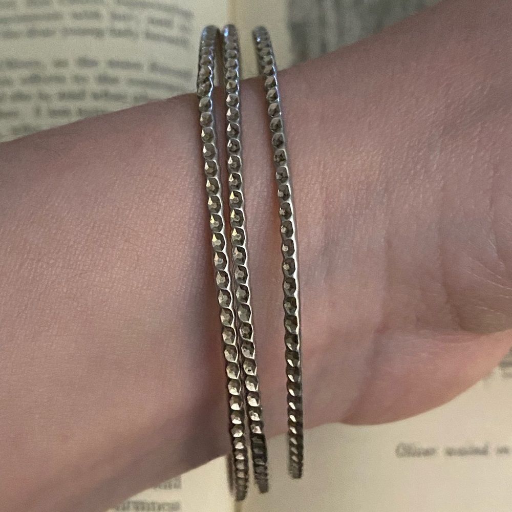💛 925 Vintage Hammered Bangle Bracelet Set